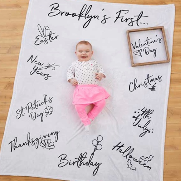 Baby's First Holiday Milestone Personalized Plush Fleece Blanket- Mila - Picture 2 of 3